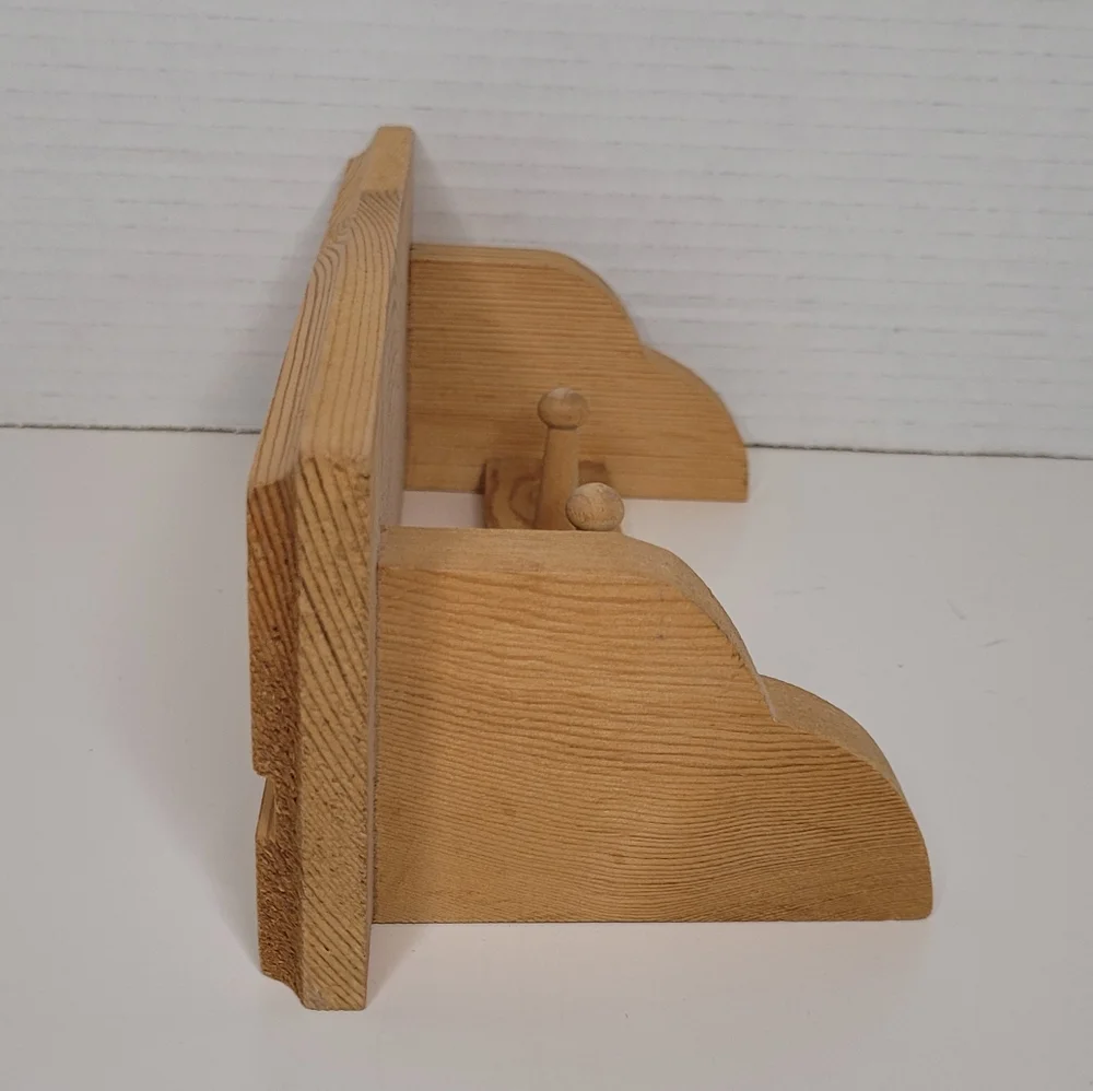 Wood Two Hook Wall Shelf with Plate Groove Unfinished NWOT